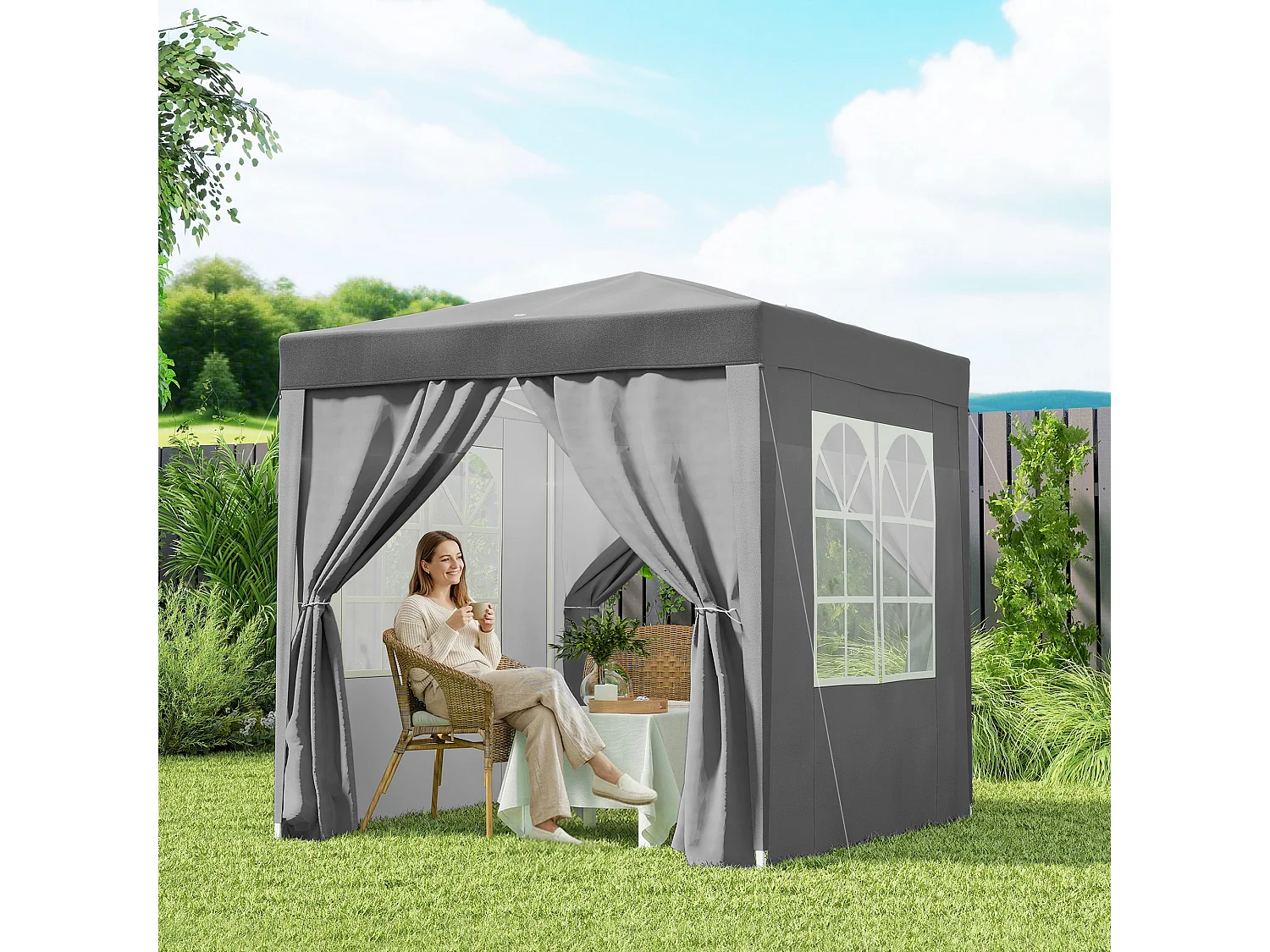 Gazebo pieghevole 2x2 m con 4 pareti rimovibili in metallo grigio