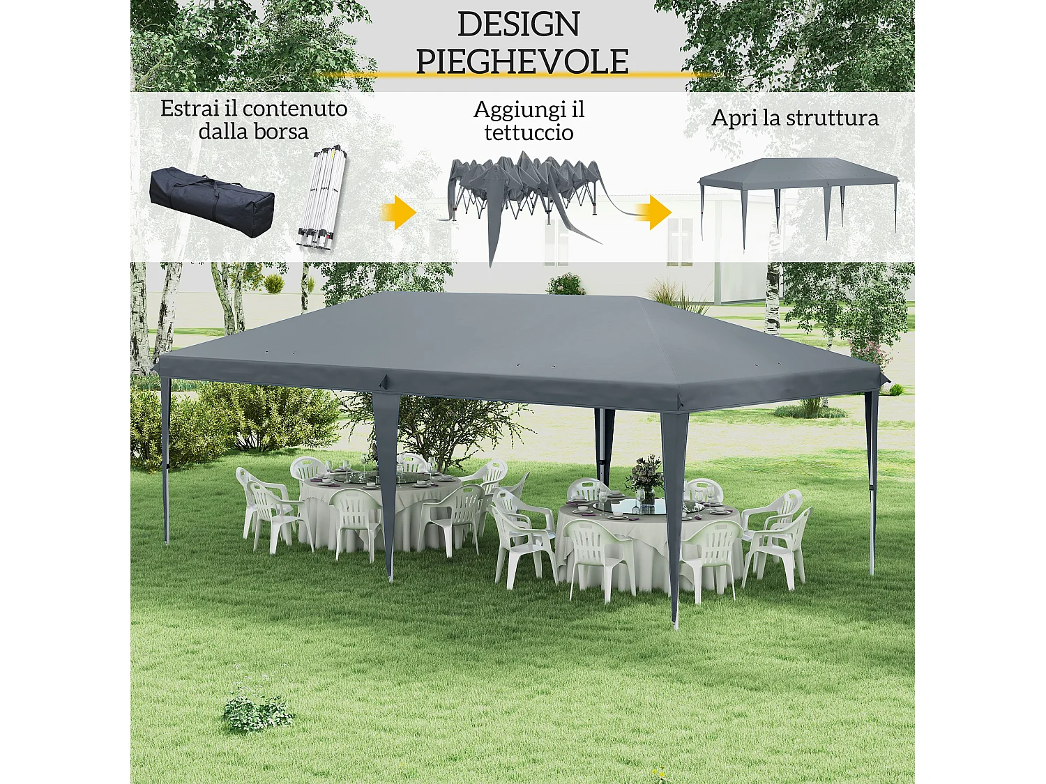 Gazebo da giardino pop-up pieghevole con sacca di trasporto grigio