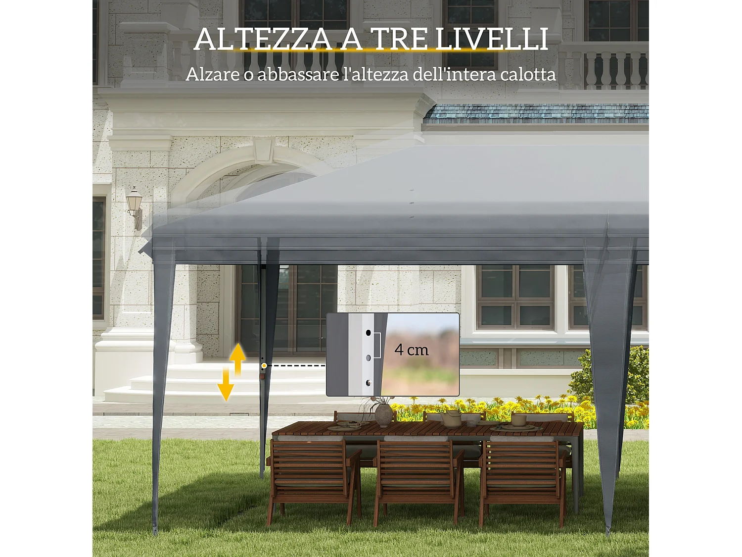 Gazebo da giardino pop-up pieghevole con sacca di trasporto grigio