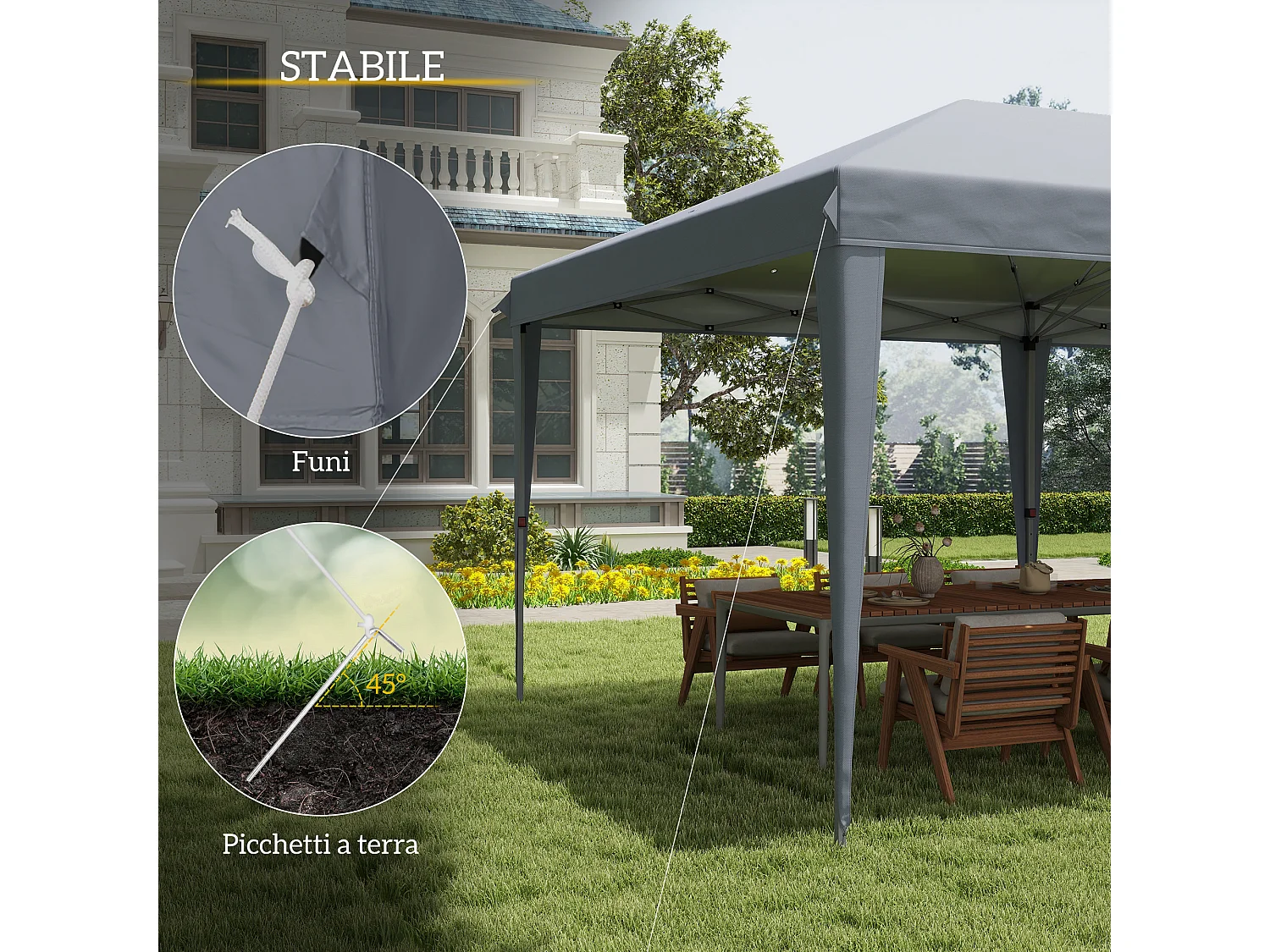 Gazebo da giardino pop-up pieghevole con sacca di trasporto grigio