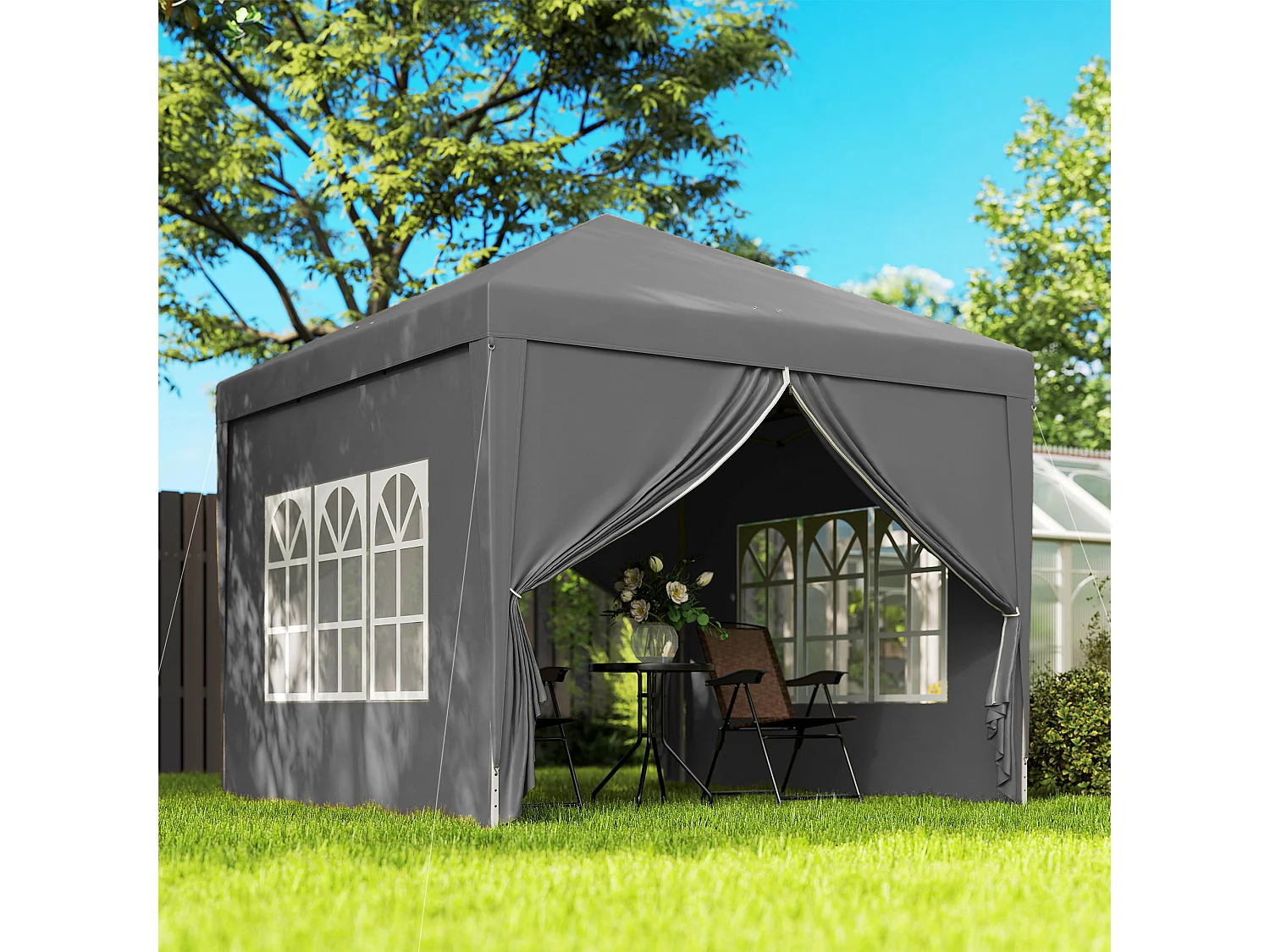 Gazebo da esterno 3x3 m pieghevole con 4 pannelli laterali grigio