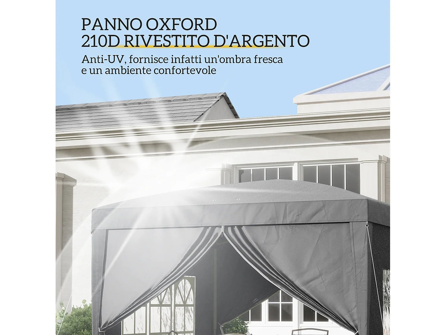 Gazebo da esterno 3x3 m pieghevole con 4 pannelli laterali grigio