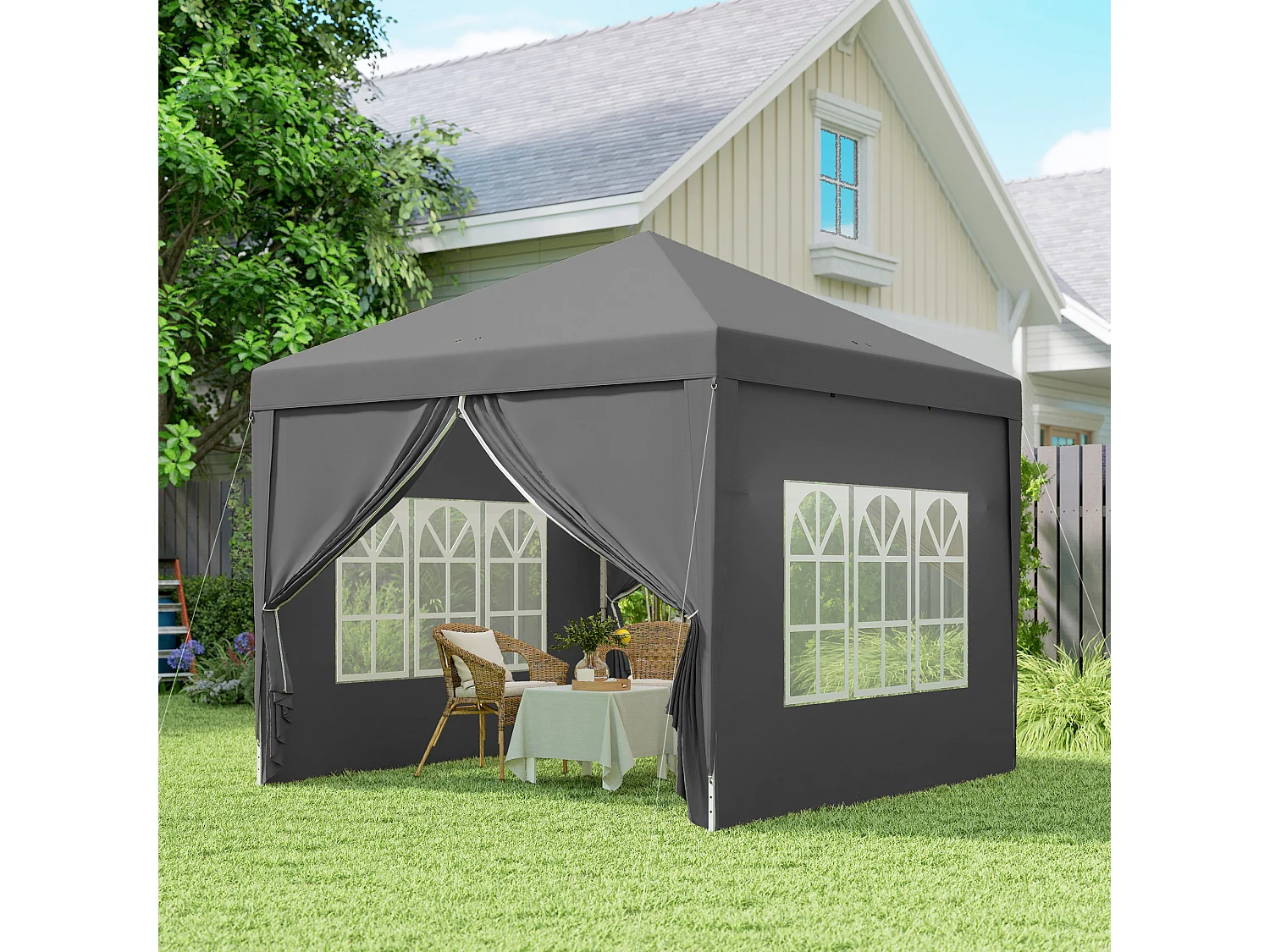 Gazebo da esterno 3x3 m pieghevole con 4 pannelli laterali grigio