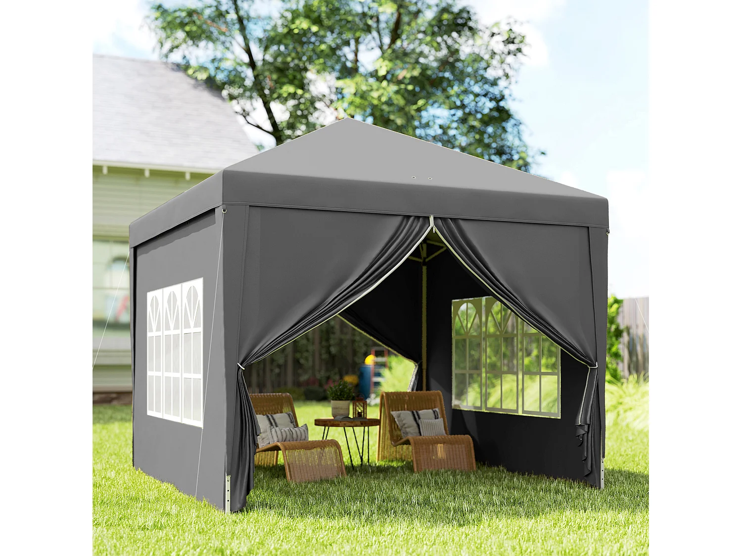 Gazebo da esterno 3x3 m pieghevole con 4 pannelli laterali grigio