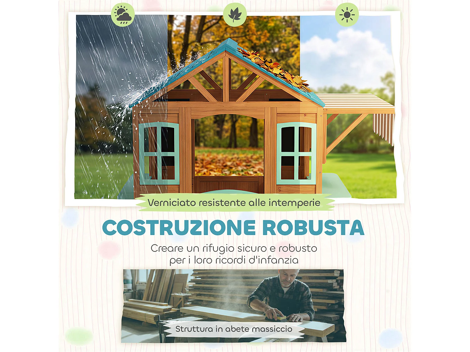 Casetta da giardino per bambini in legno di abete giallo
