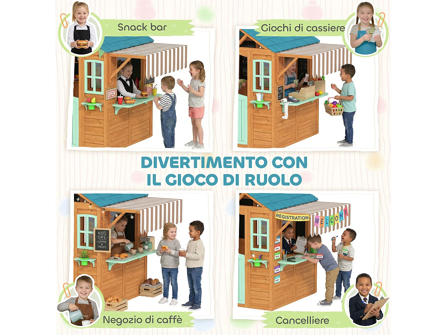 Casetta da giardino per bambini in legno di abete giallo