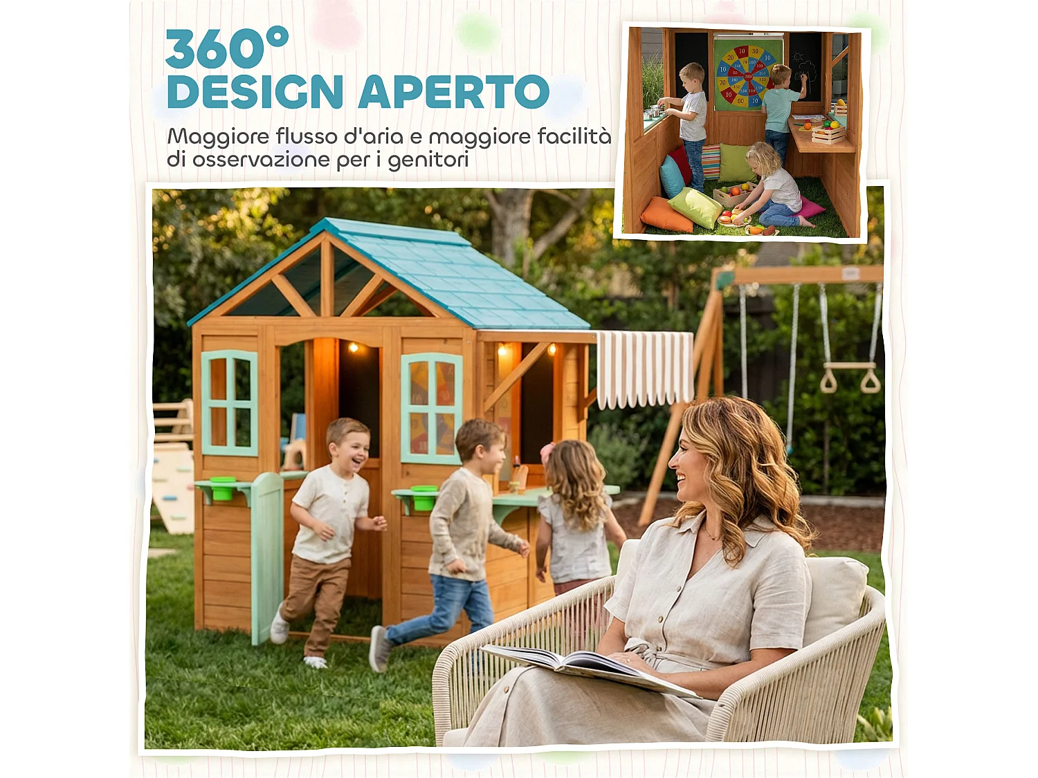 Casetta da giardino per bambini in legno di abete giallo