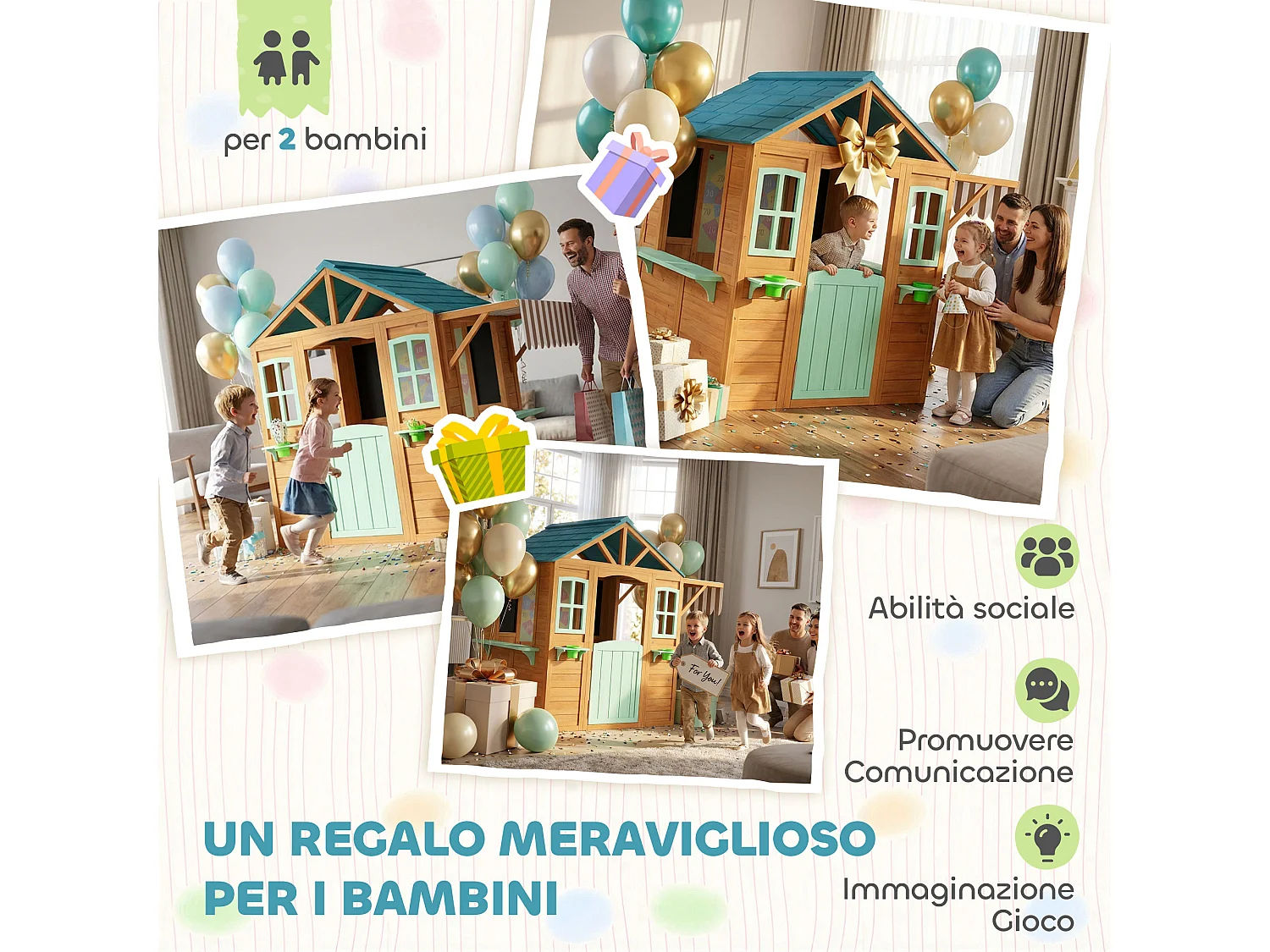 Casetta da giardino per bambini in legno di abete giallo