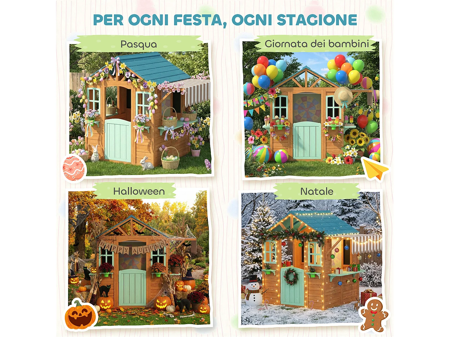 Casetta da giardino per bambini in legno di abete giallo