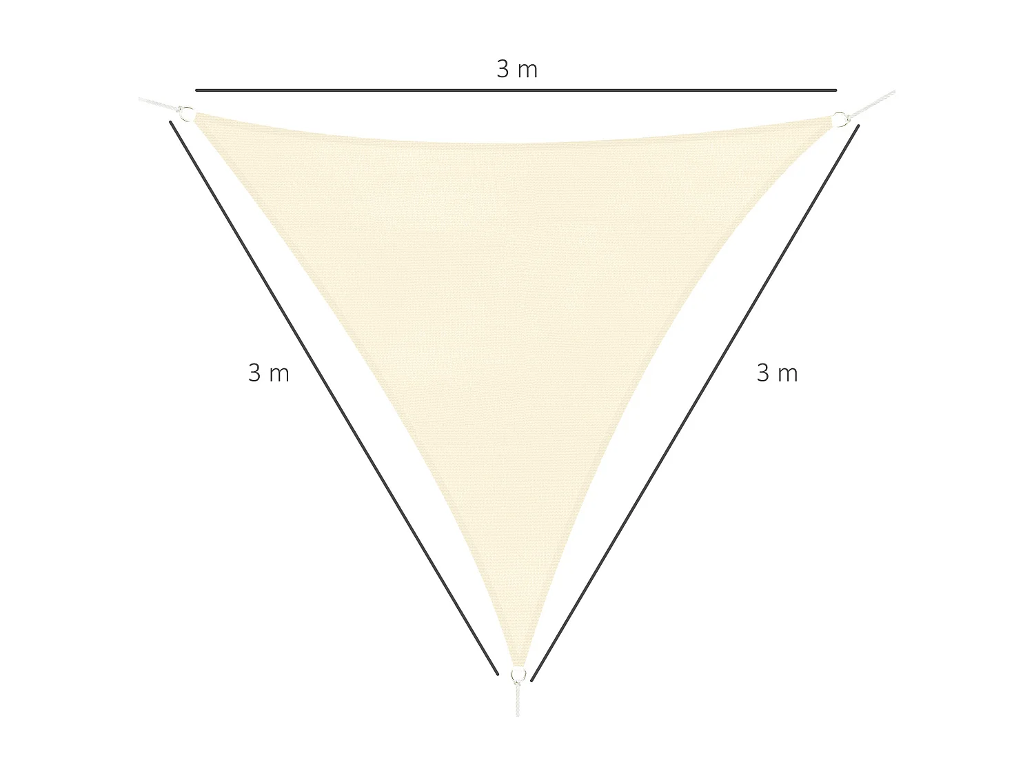 Tenda a Vela Ombreggiante Triangolare Anti-UV Traspirante 3x3x3m Crema