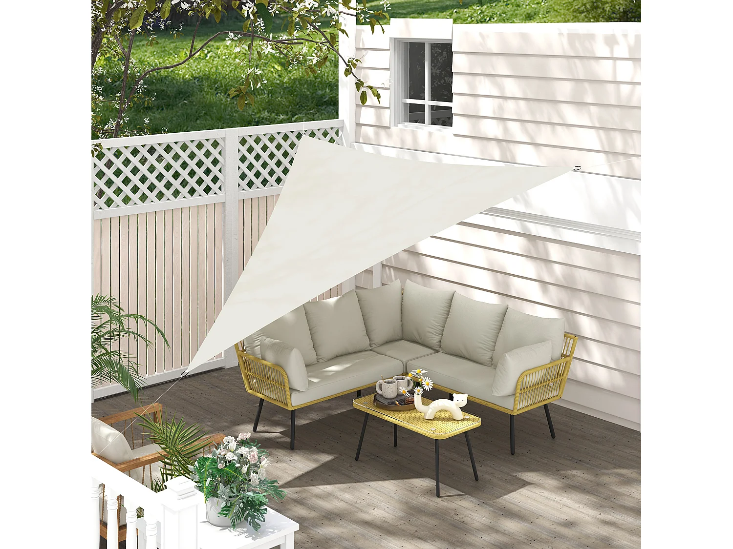 Tenda a Vela Ombreggiante Triangolare Anti-UV Traspirante 3x3x3m Crema