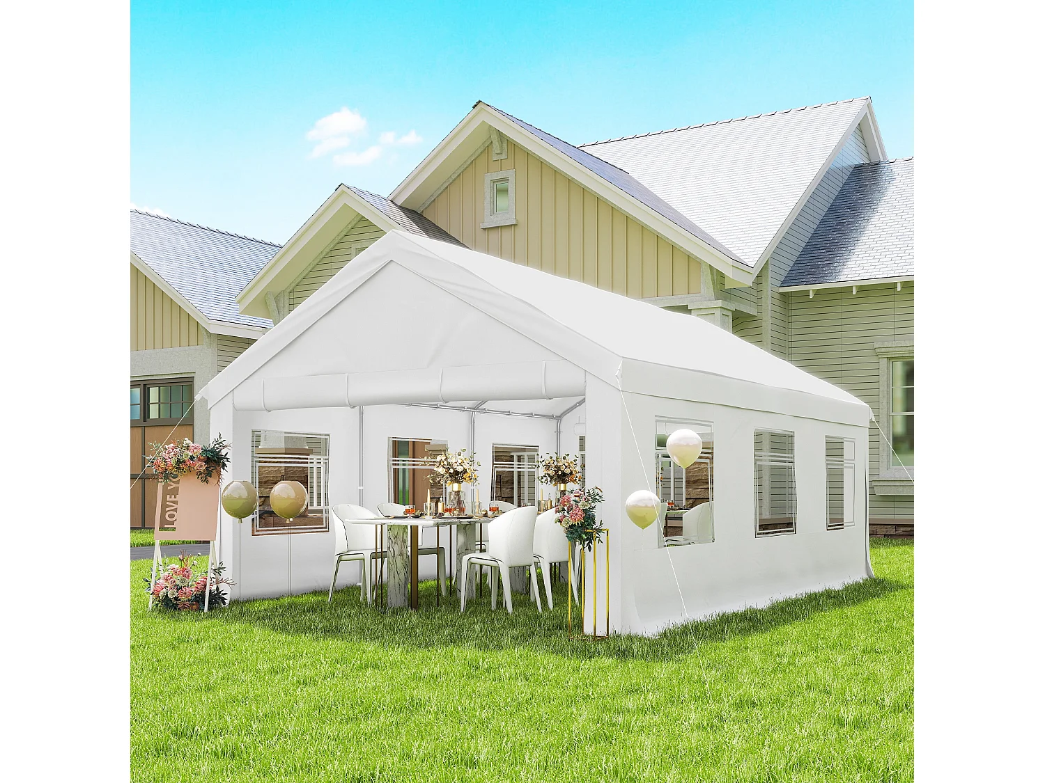 Gazebo da giardino con 6 finestre e 2 ingressi bianco