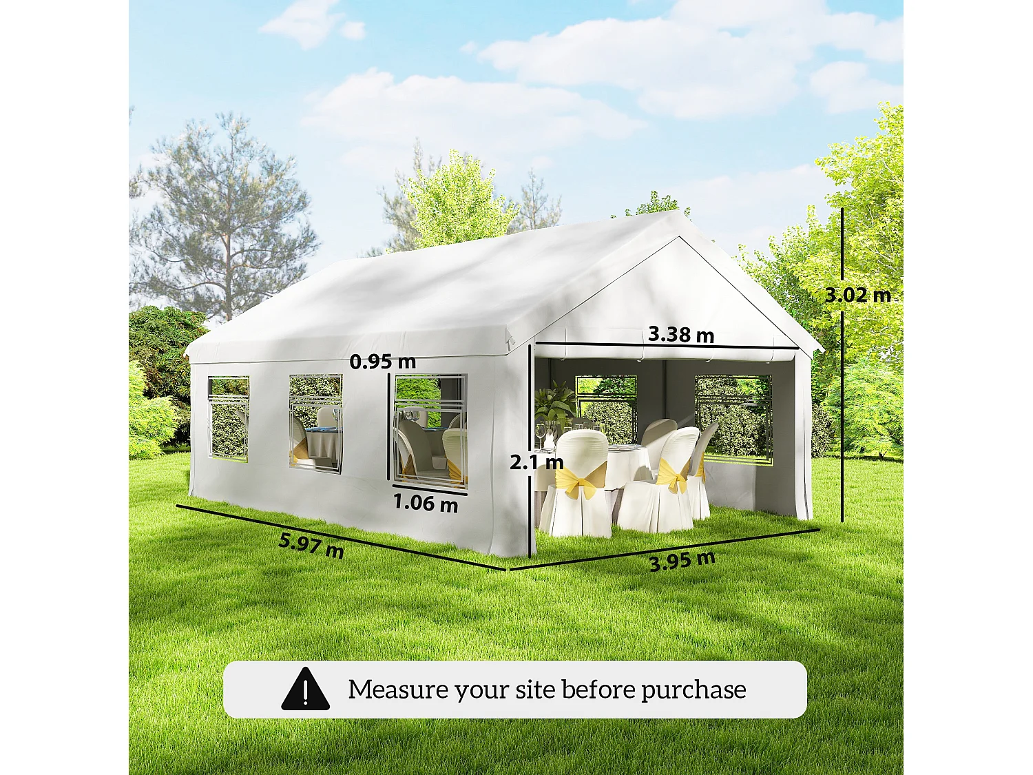 Gazebo da giardino con 6 finestre e 2 ingressi bianco