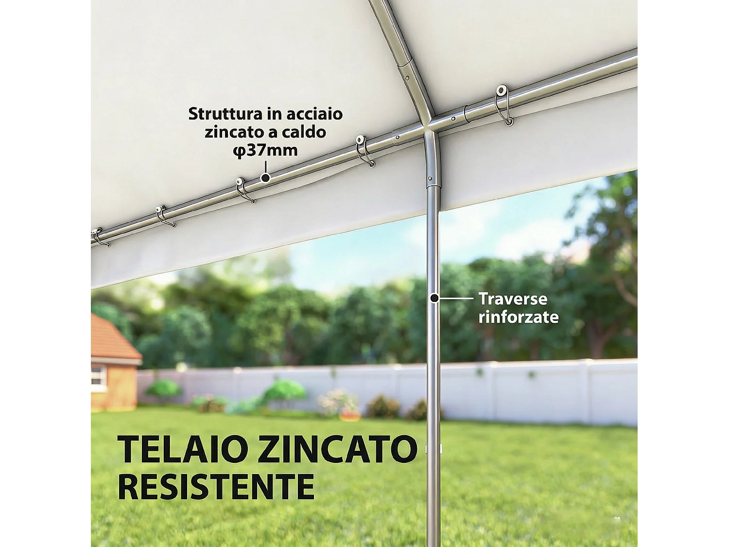 Gazebo da giardino con 6 finestre e 2 ingressi bianco