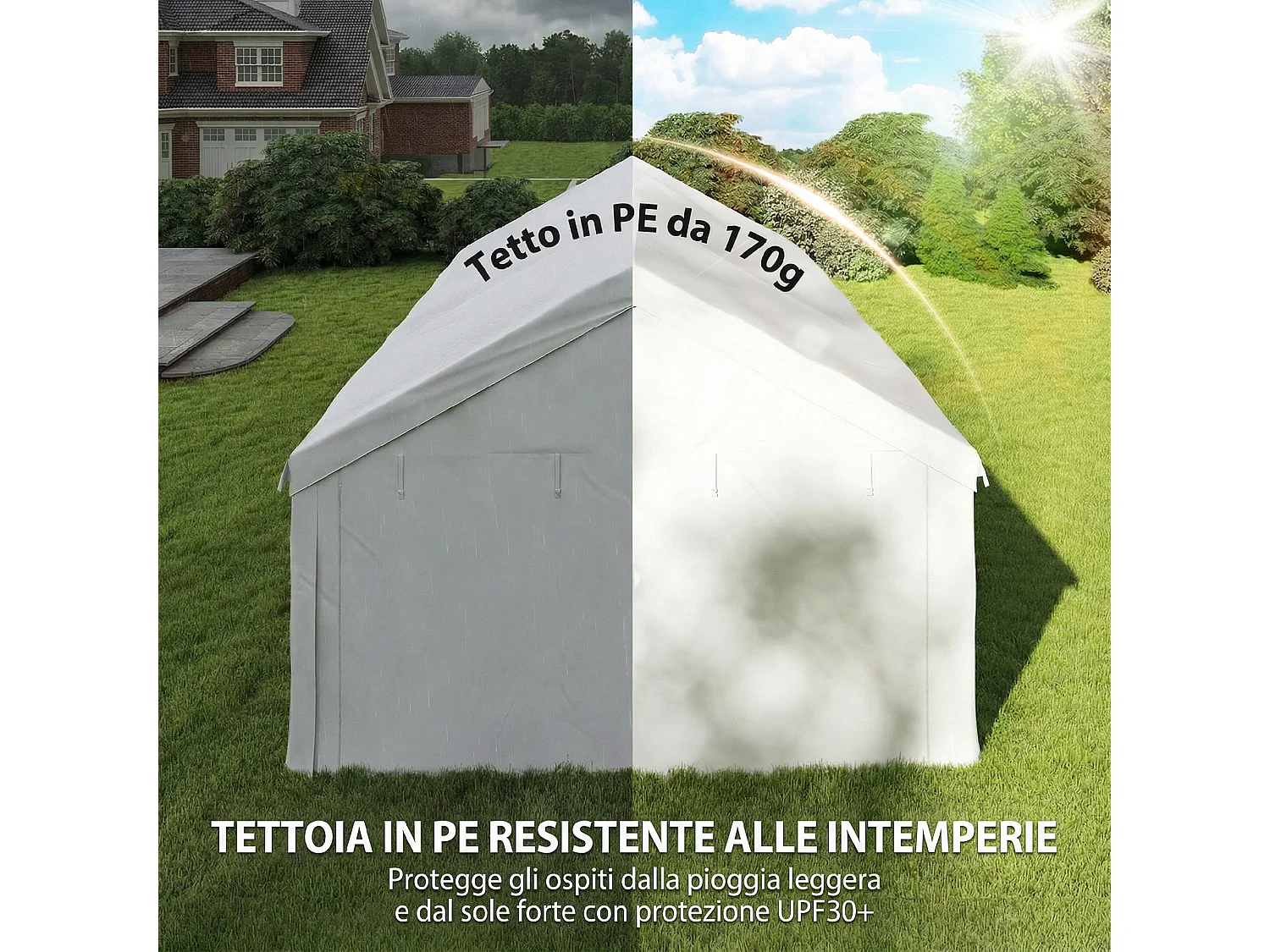 Gazebo da giardino con 6 finestre e 2 ingressi bianco