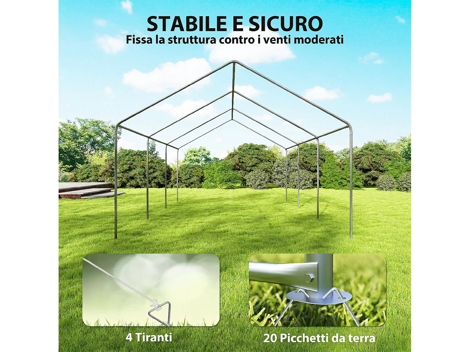 Gazebo da giardino con 6 finestre e 2 ingressi bianco