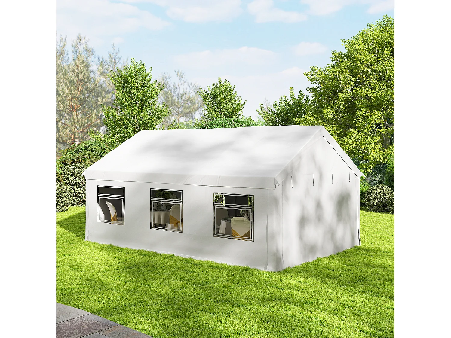 Gazebo da giardino con 6 finestre e 2 ingressi bianco