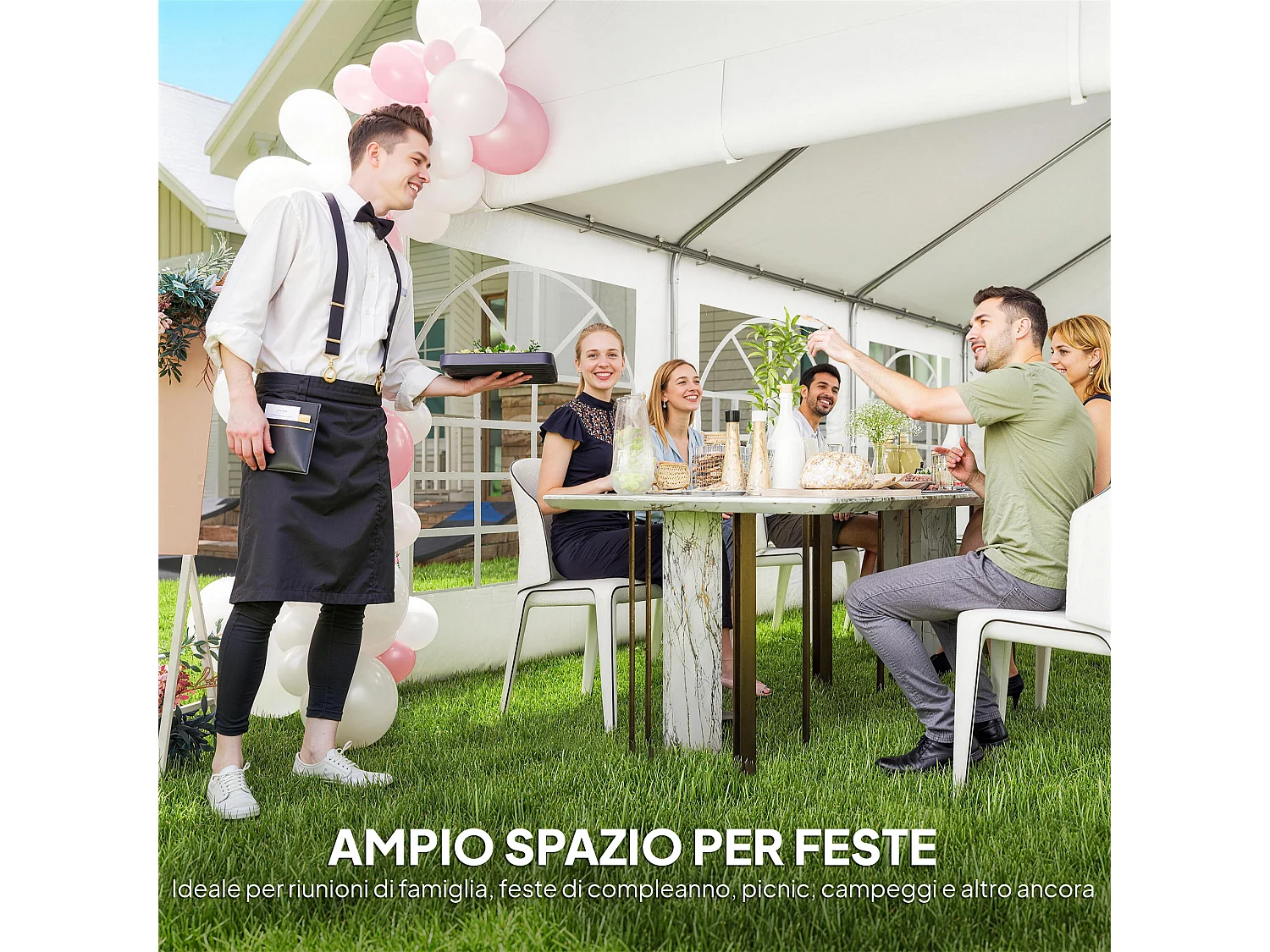 Tendone per feste 4x6 m con 4 pareti rimovibili bianco