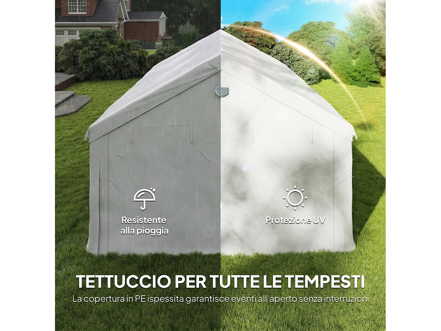 Tendone per feste 4x6 m con 4 pareti rimovibili bianco