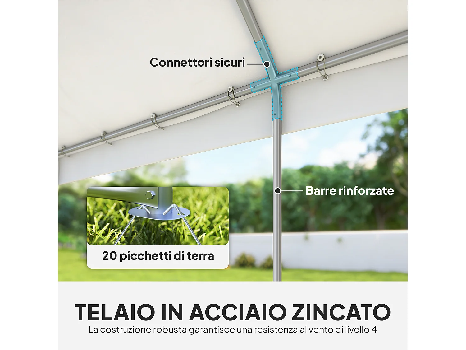 Tendone per feste 4x6 m con 4 pareti rimovibili bianco