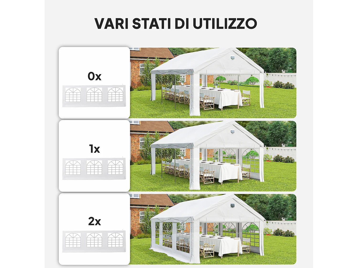 Tendone per feste 4x6 m con 4 pareti rimovibili bianco