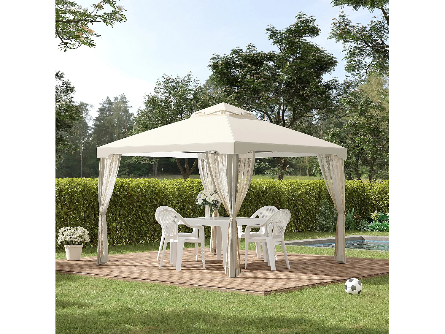 Gazebo da giardino 3x3m con zanzariera poliestere beige