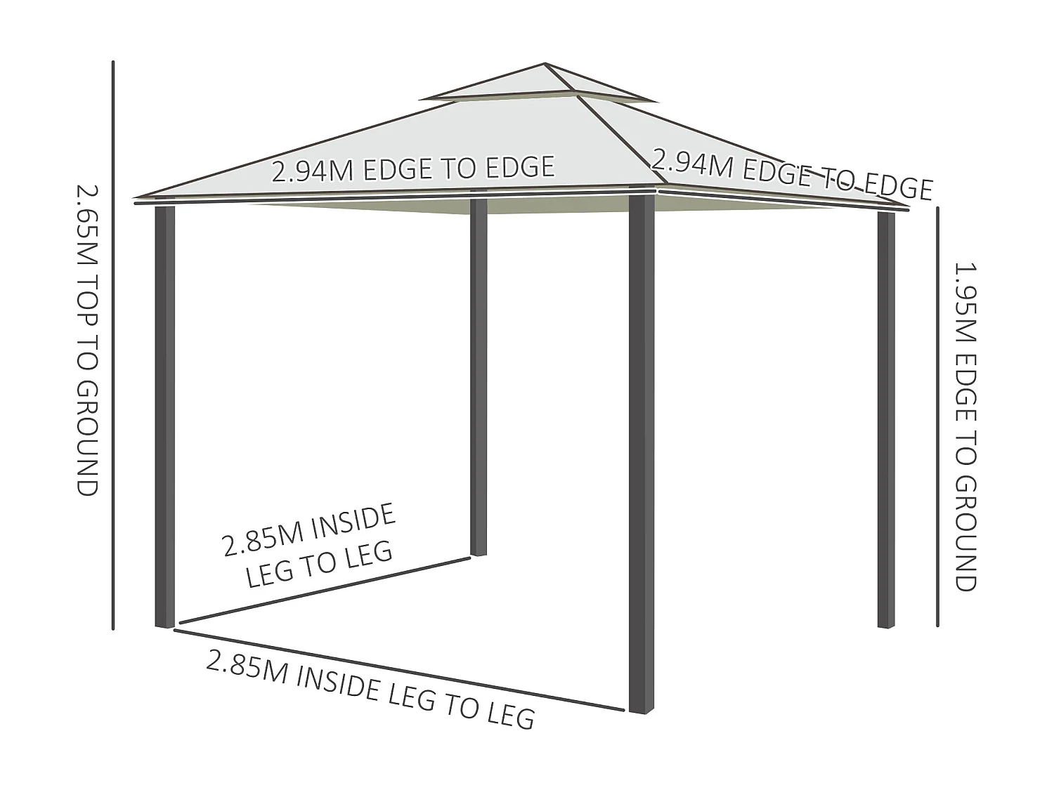 Gazebo da giardino 3x3m con zanzariera poliestere beige