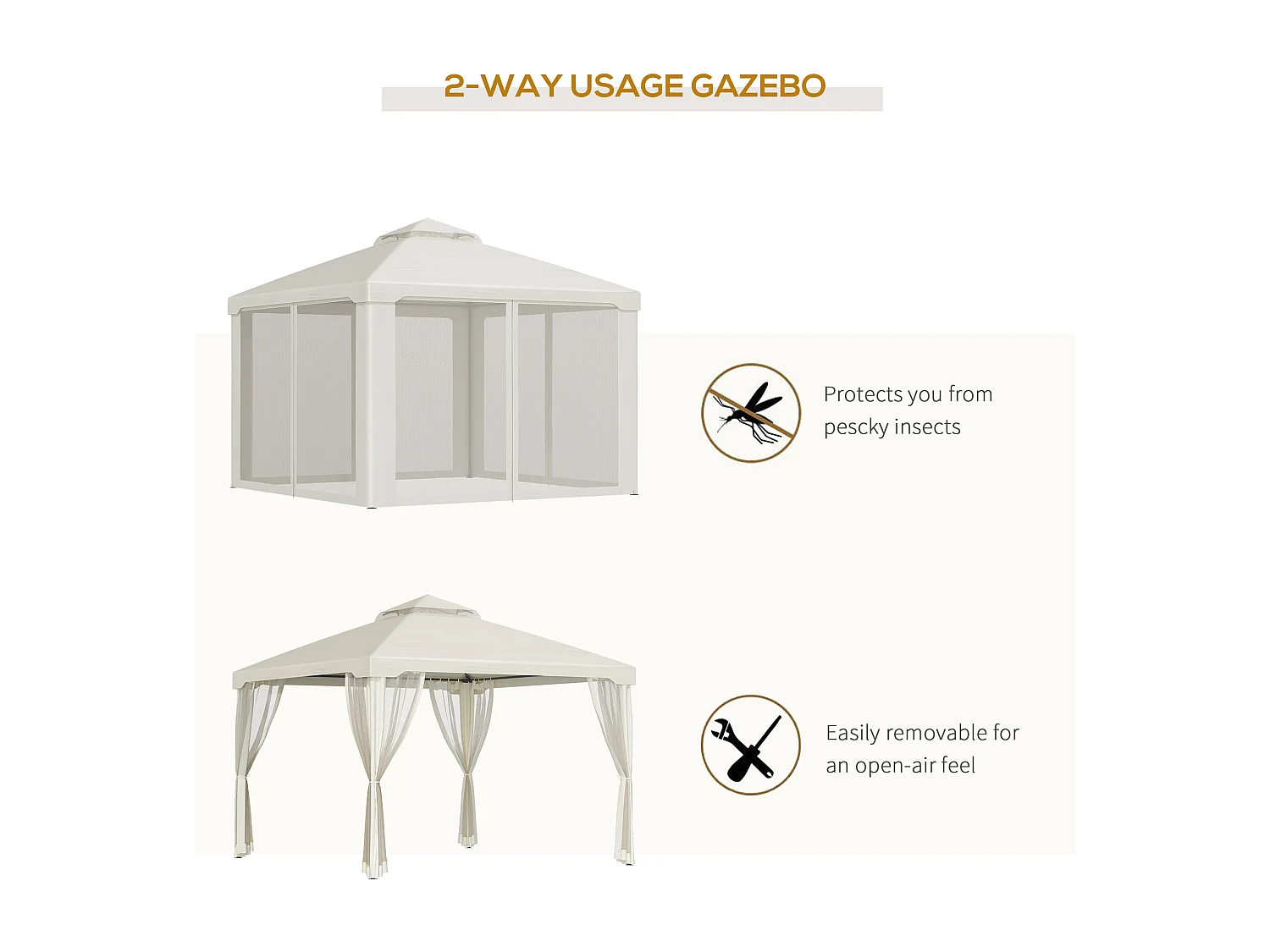 Gazebo da giardino 3x3m con zanzariera poliestere beige
