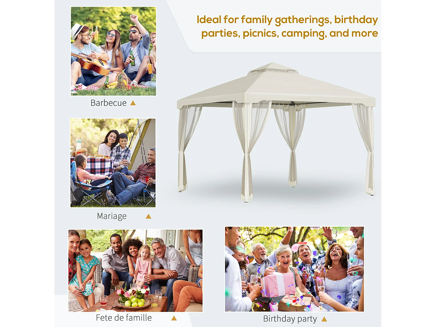 Gazebo da giardino 3x3m con zanzariera poliestere beige