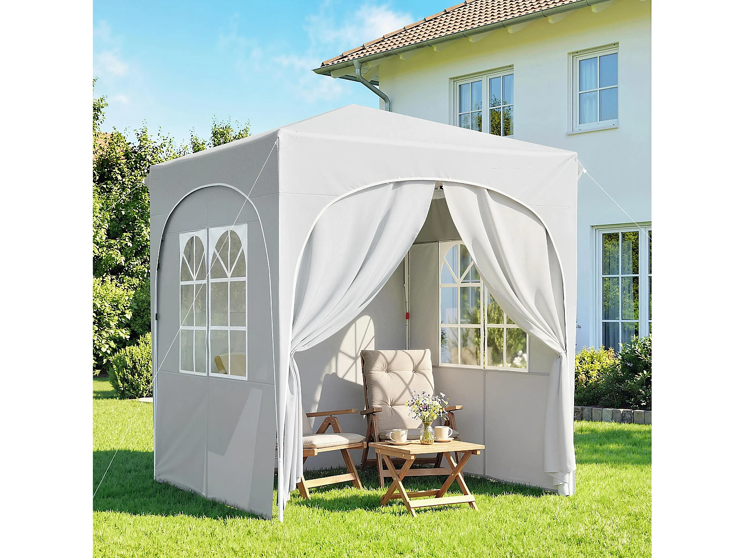 Gazebo pieghevole 2x2 m 4 pareti laterali grigio chiaro