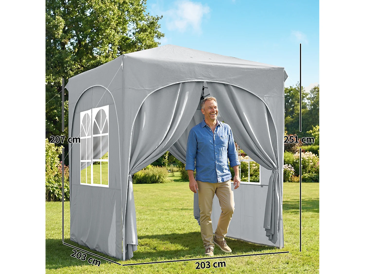 Gazebo pieghevole 2x2 m 4 pareti laterali grigio chiaro