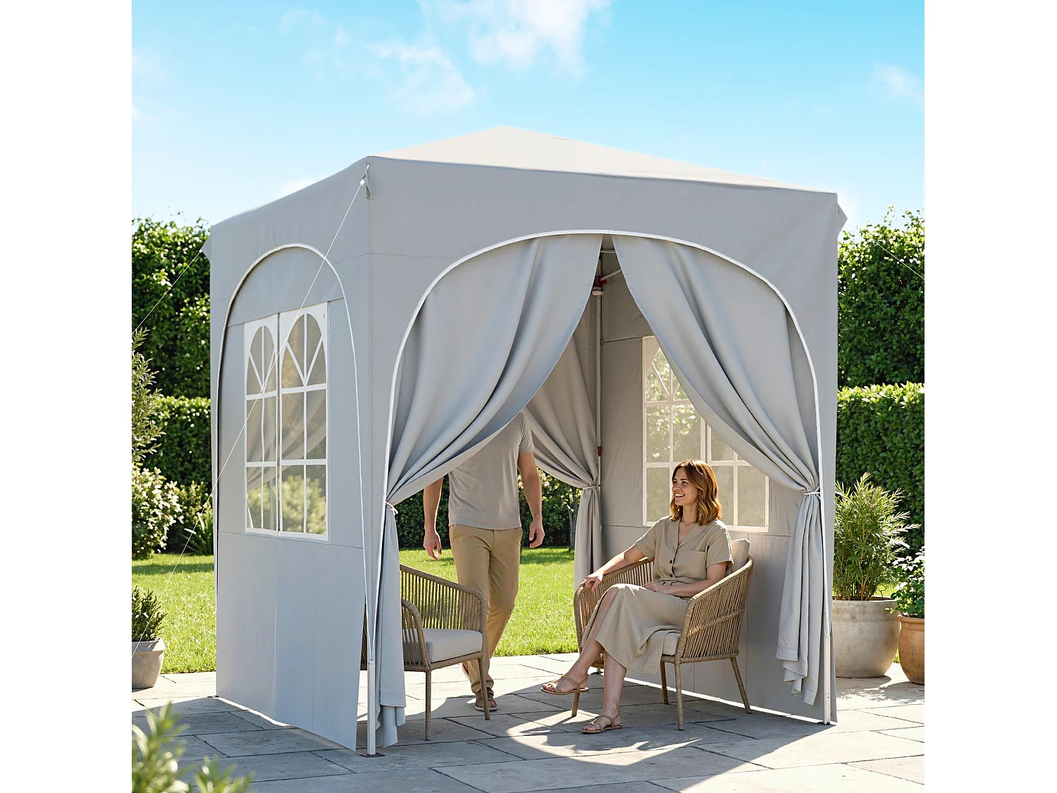 Gazebo pieghevole 2x2 m 4 pareti laterali grigio chiaro