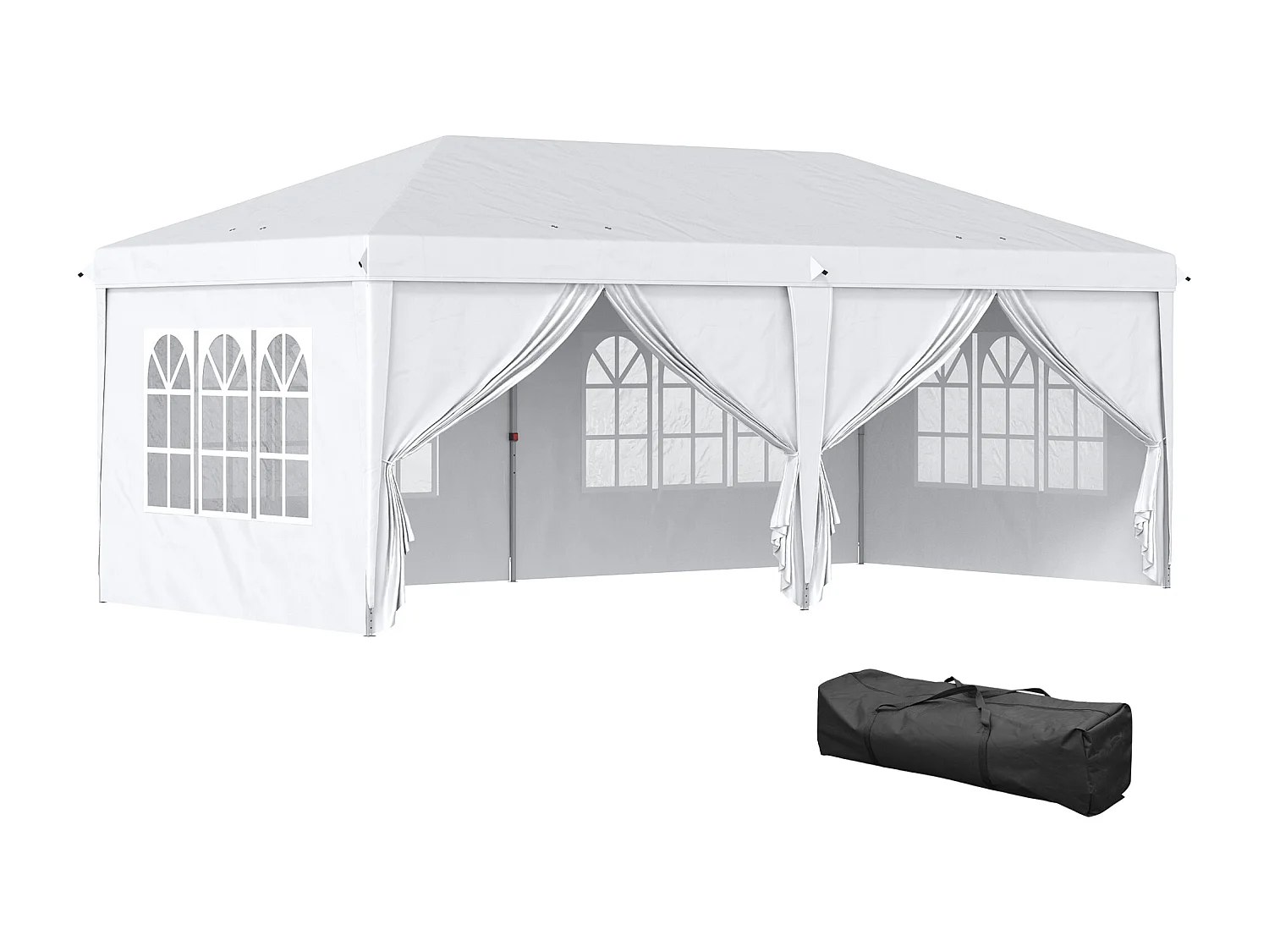 Gazebo da giardino 6x3 m pieghevole con 6 pareti lateriali bianco