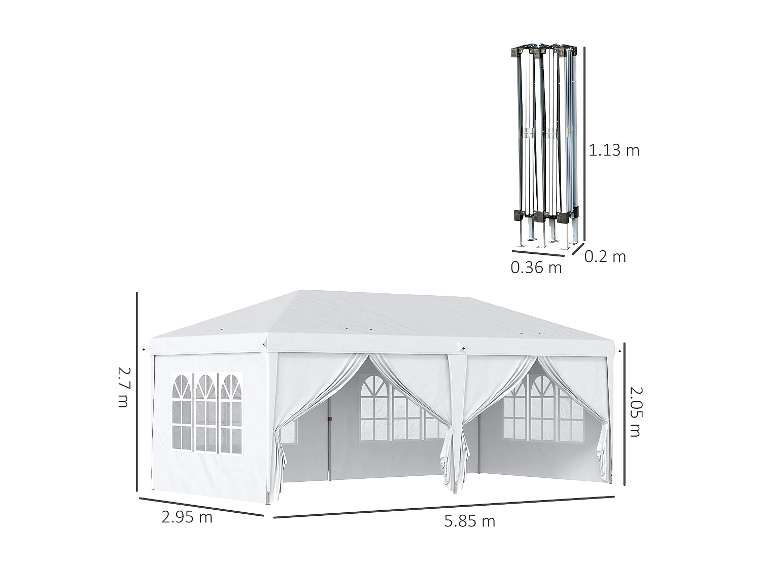 Gazebo da giardino 6x3 m pieghevole con 6 pareti lateriali bianco
