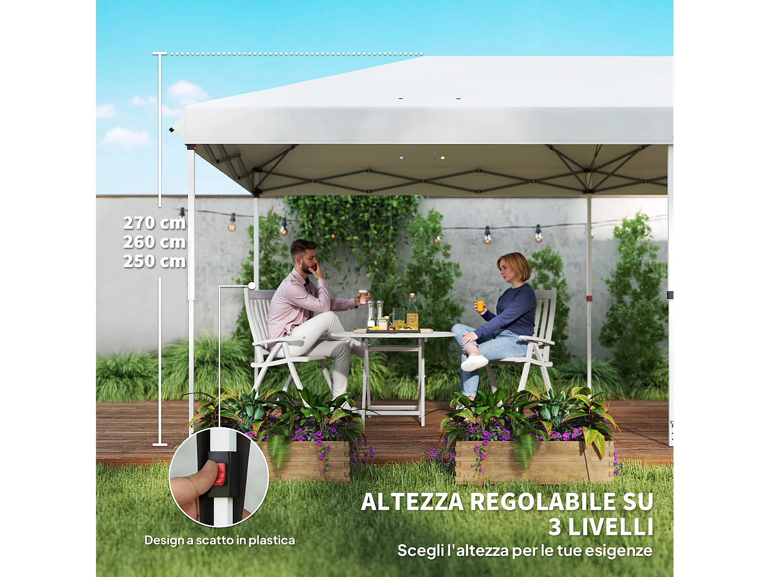 Gazebo da giardino 6x3 m pieghevole con 6 pareti lateriali bianco