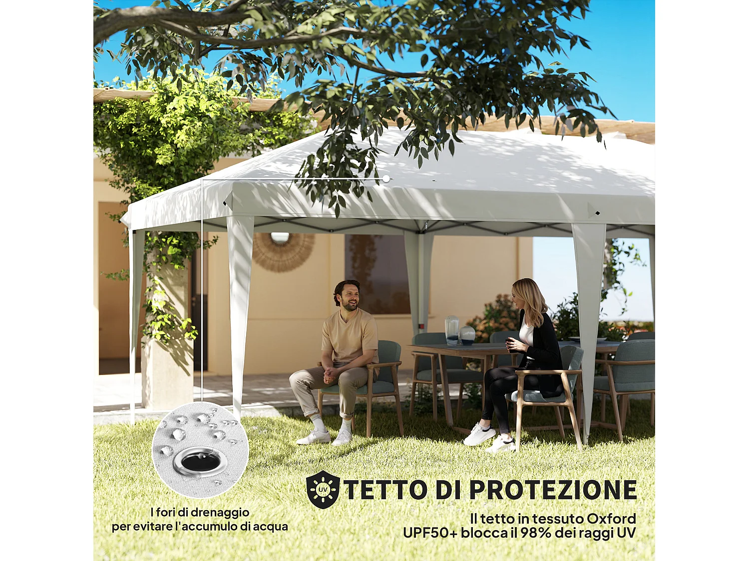 Gazebo da giardino 6x3 m pieghevole con 6 pareti lateriali bianco
