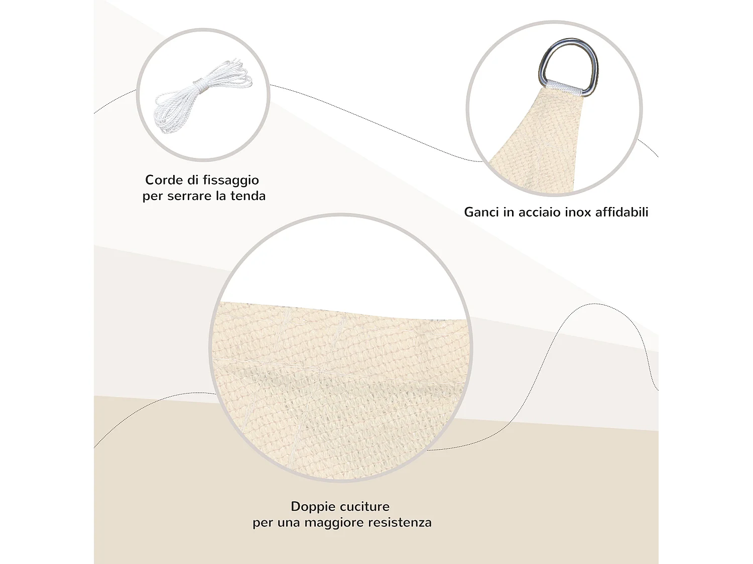 Tenda da sole a vela ombreggiante in pe anti-uv 4x6m crema