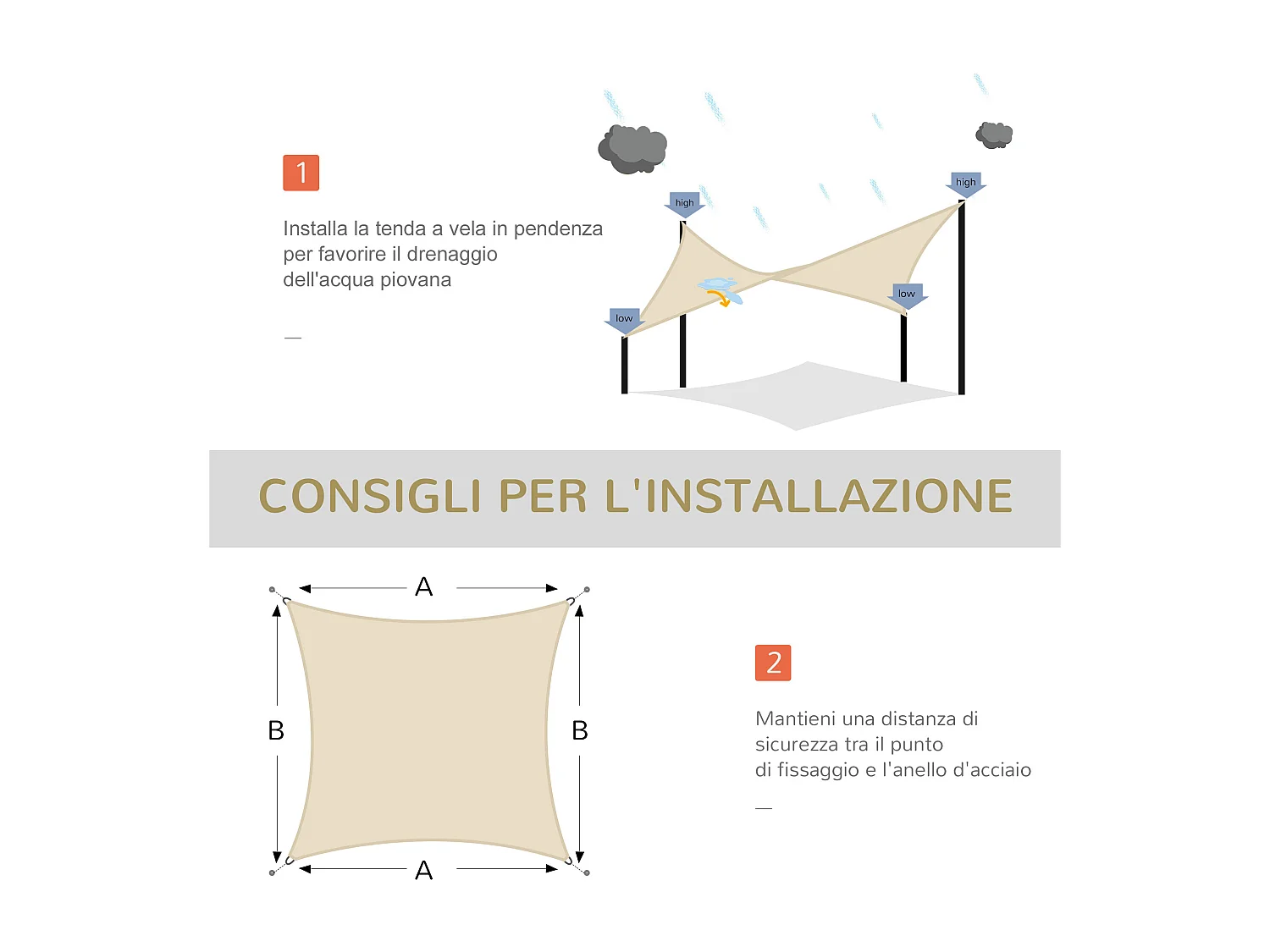 Tenda da sole a vela ombreggiante in pe anti-uv 4x6m crema