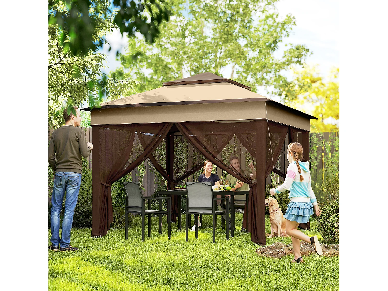 Gazebo 3x3 regolabile su 3 livelli con pareti rimovibili doppio tetto