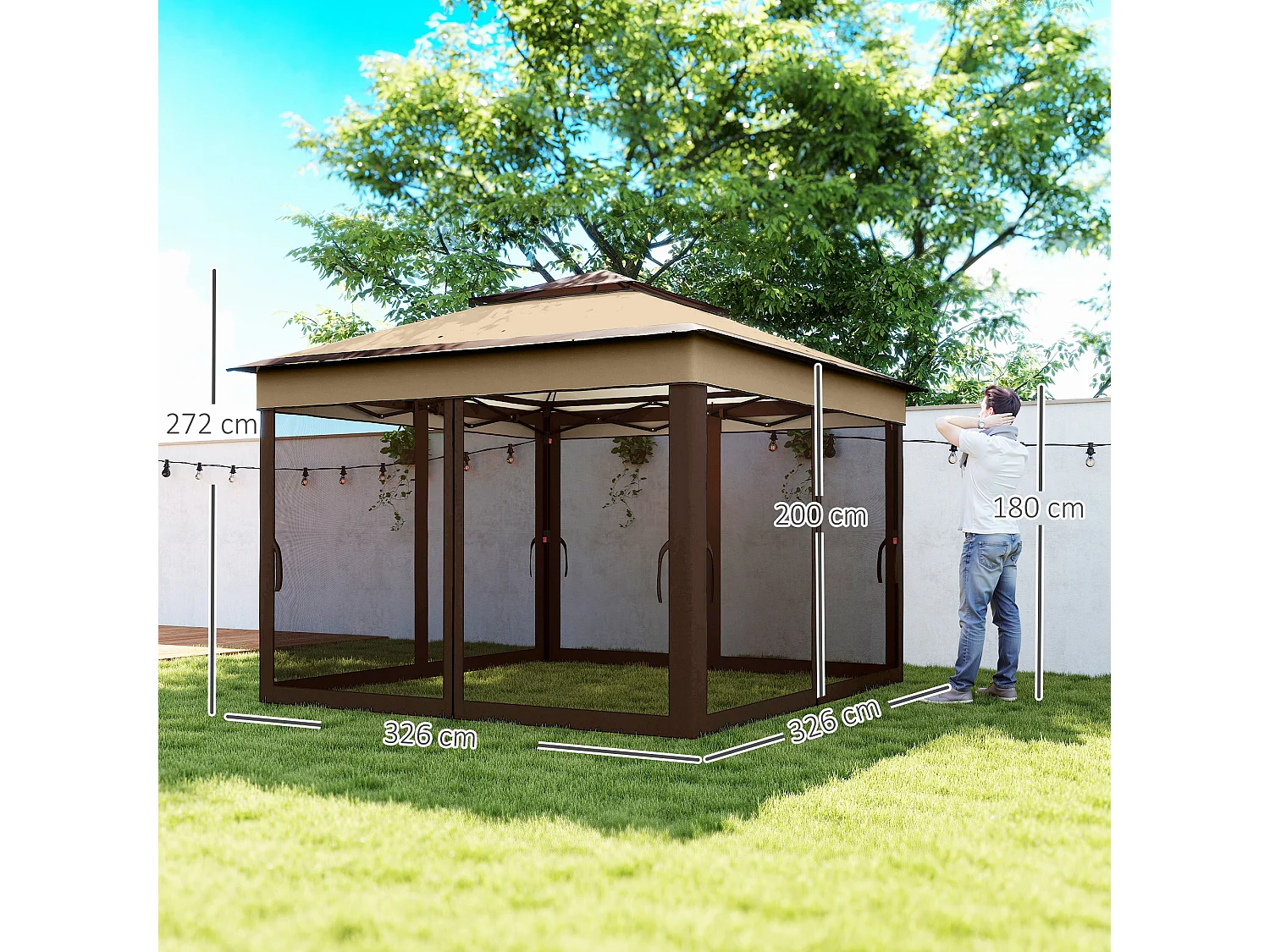 Gazebo 3x3 regolabile su 3 livelli con pareti rimovibili doppio tetto