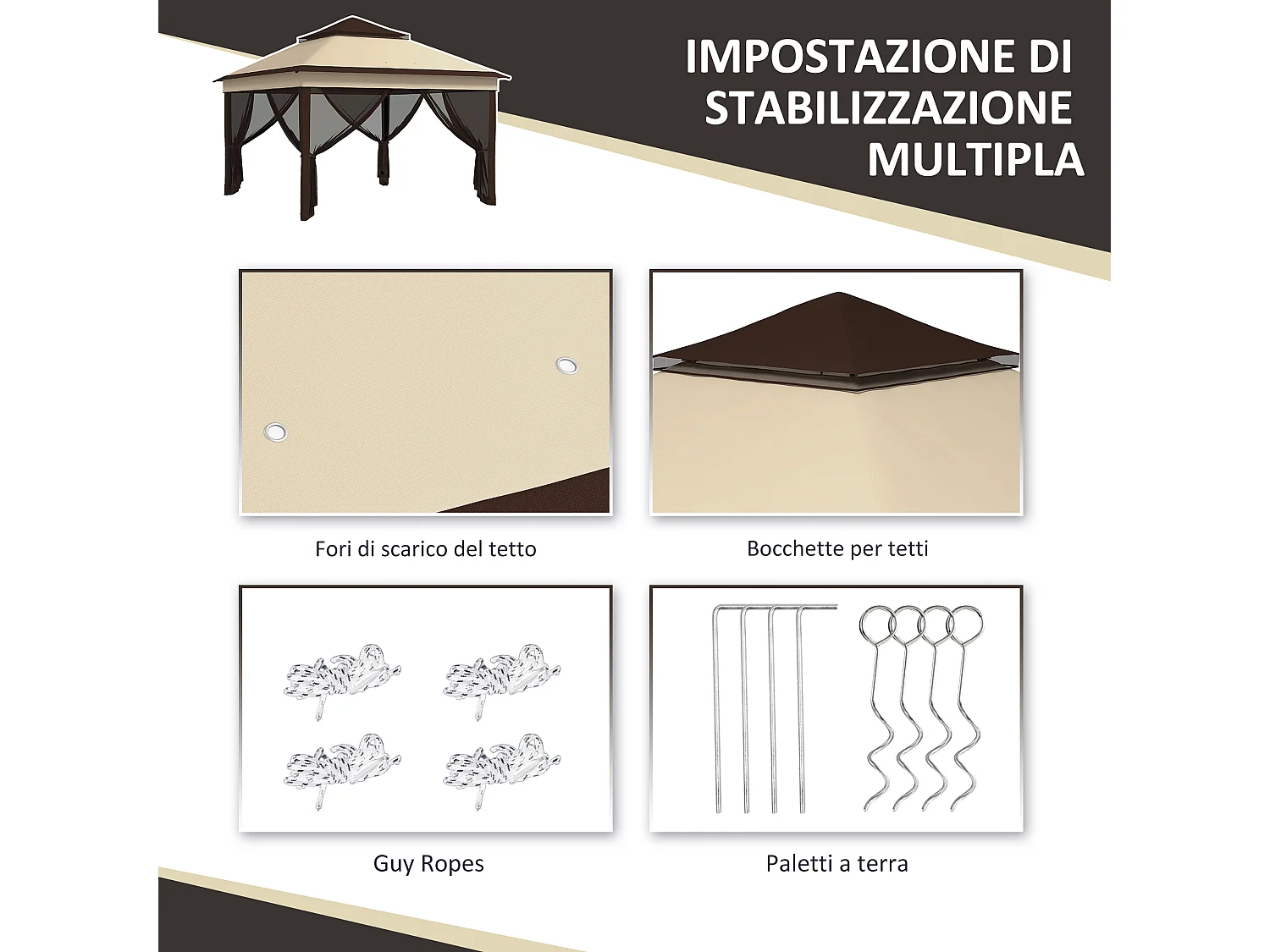 Gazebo 3x3 regolabile su 3 livelli con pareti rimovibili doppio tetto
