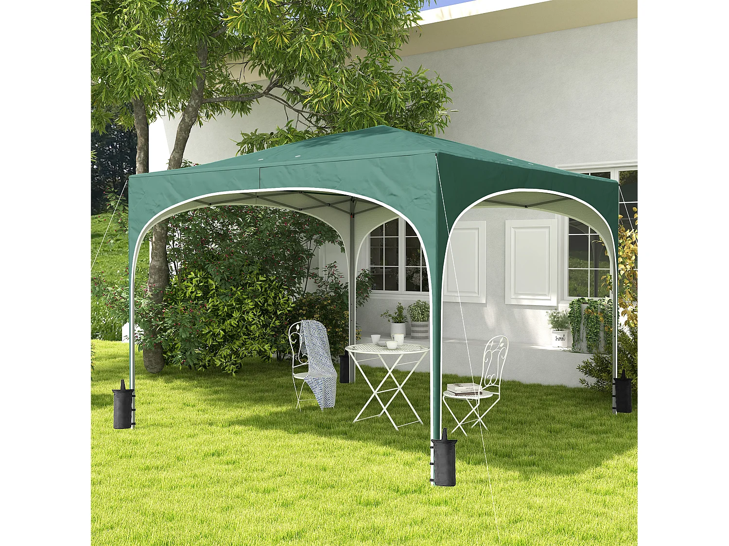 Gazebo da giardino ad altezza regolabile in metallo verde
