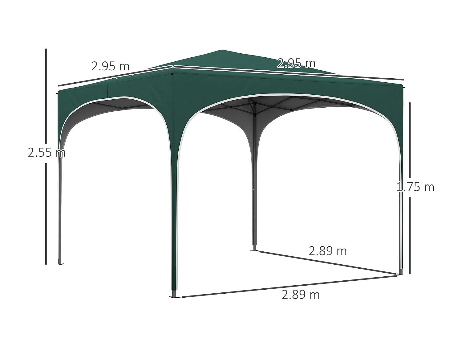 Gazebo da giardino ad altezza regolabile in metallo verde