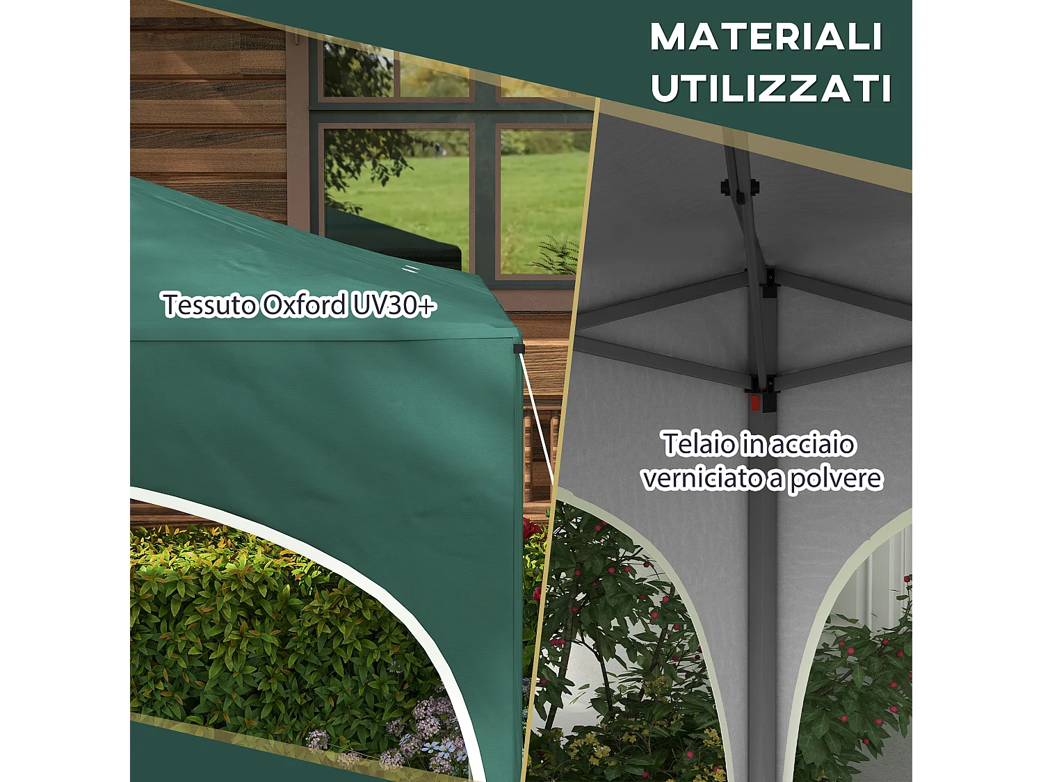 Gazebo da giardino ad altezza regolabile in metallo verde