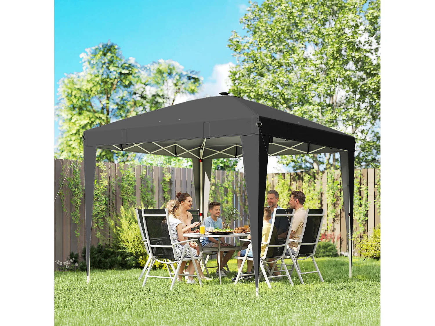 Gazebo 3x3 m pieghevole con luce e telecomando nero
