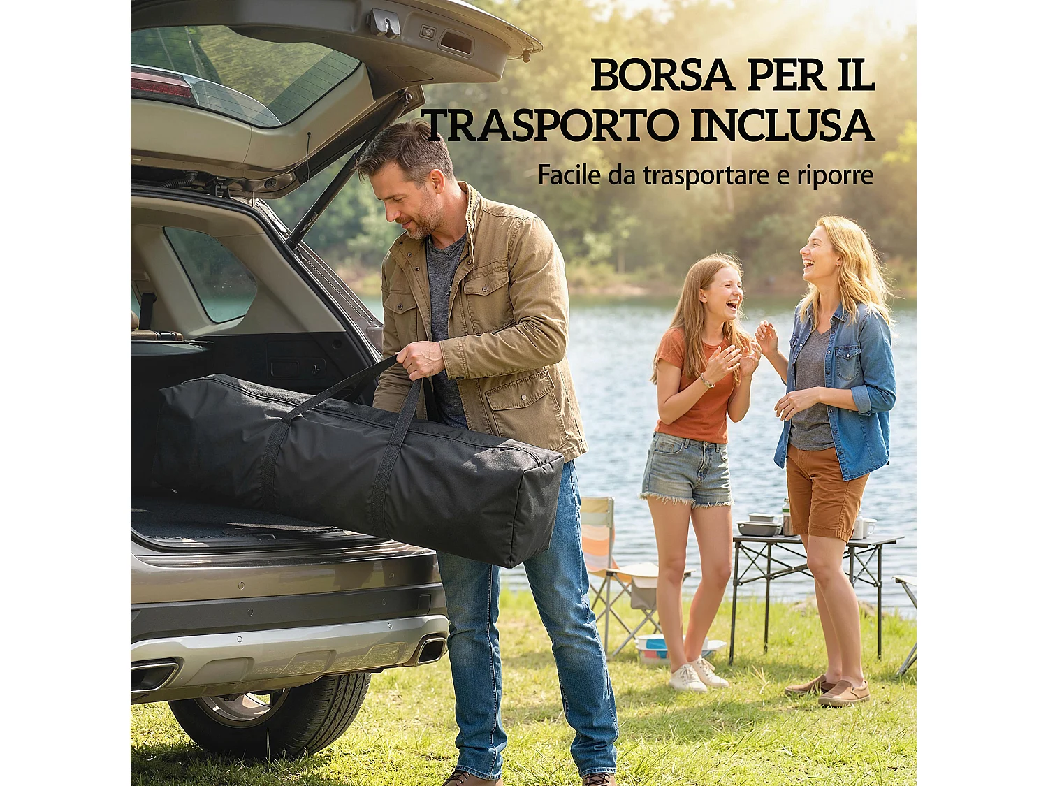 Gazebo 3x3 m pieghevole con luce e telecomando nero