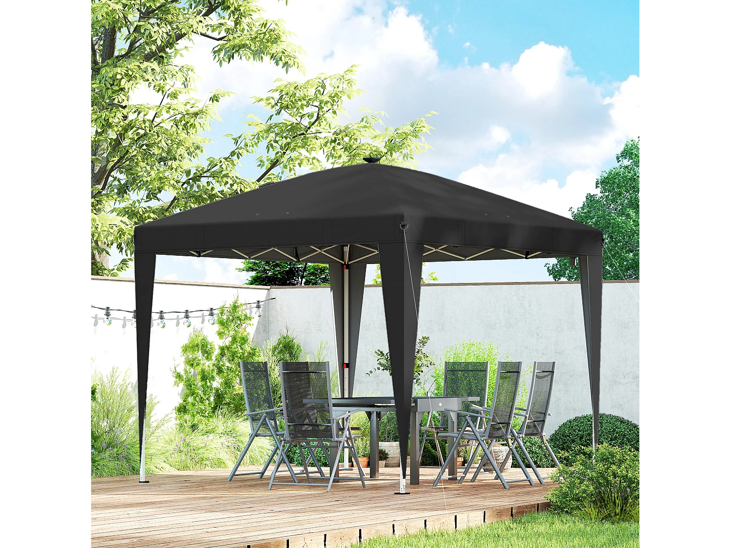 Gazebo 3x3 m pieghevole con luce e telecomando nero