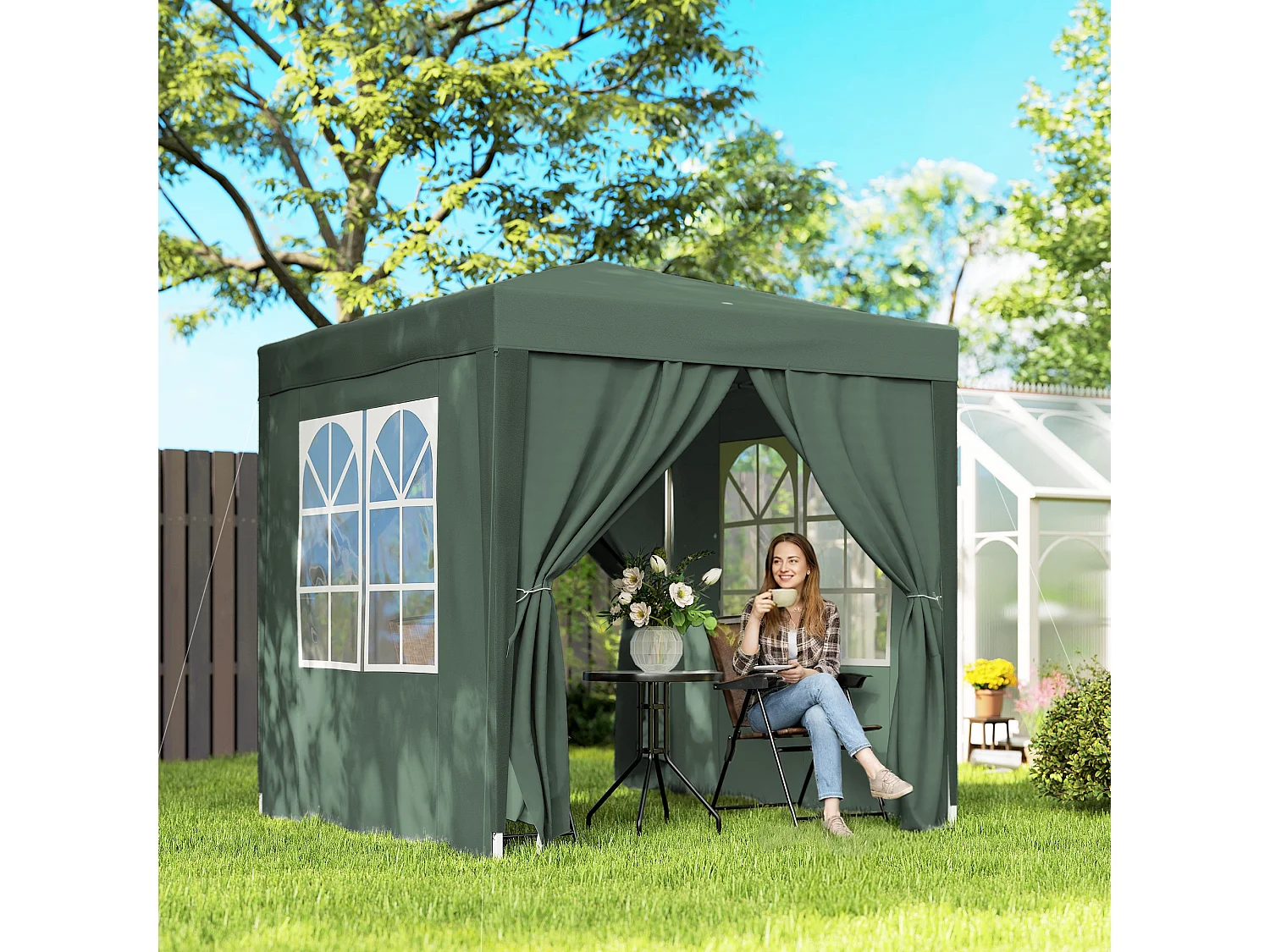 Gazebo da giardino 2x2 m in metallo e tessuto oxford verde