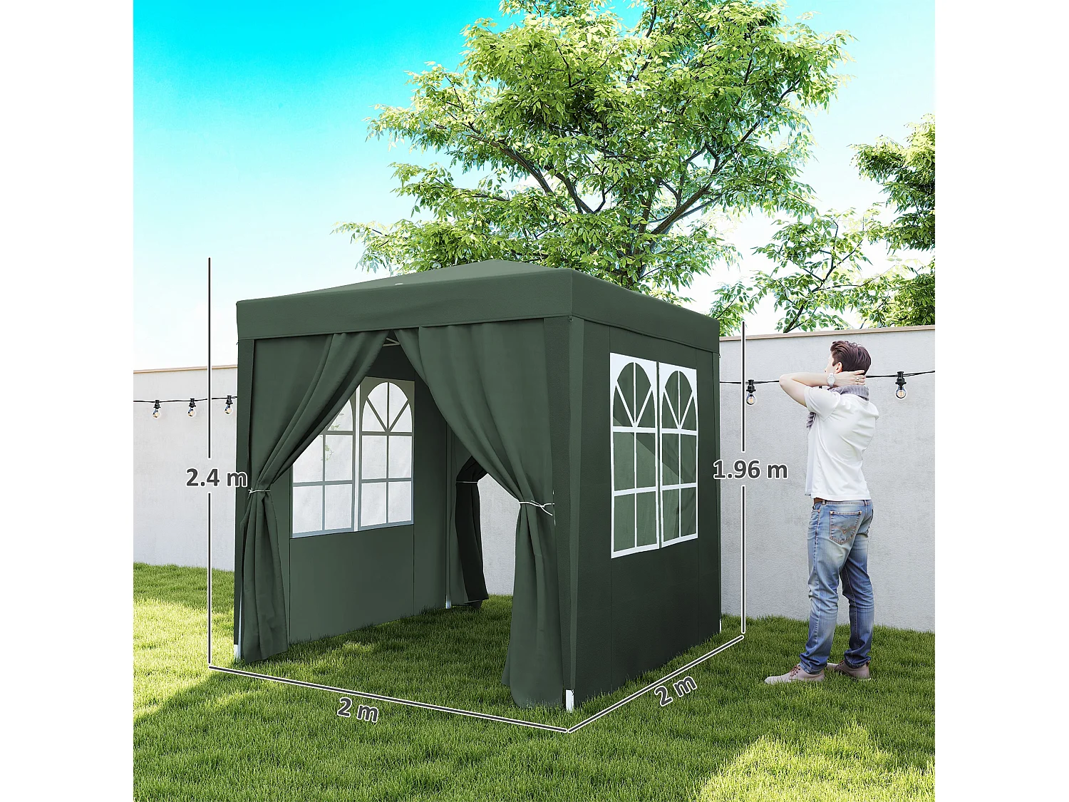 Gazebo da giardino 2x2 m in metallo e tessuto oxford verde