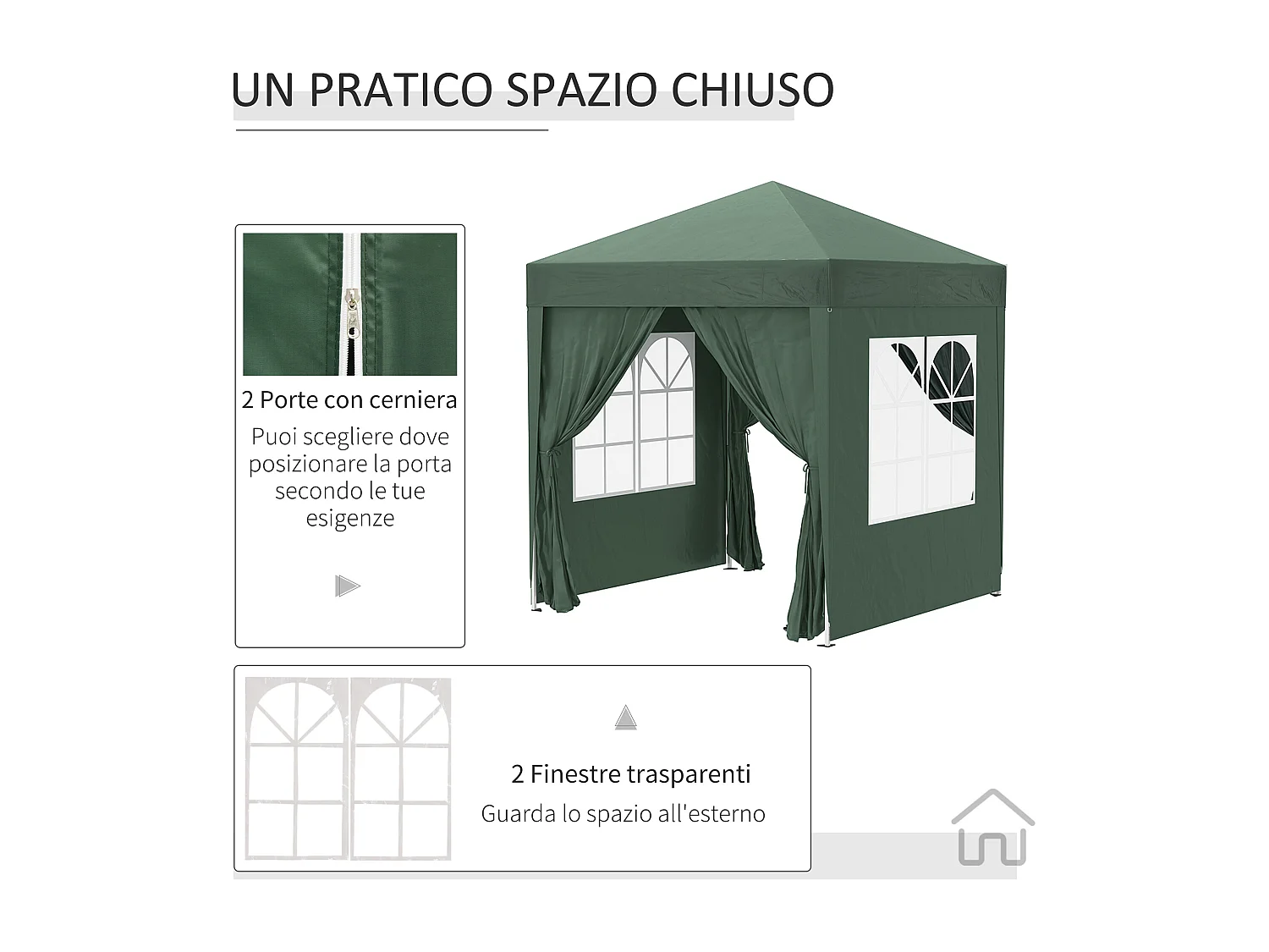 Gazebo da giardino 2x2 m in metallo e tessuto oxford verde